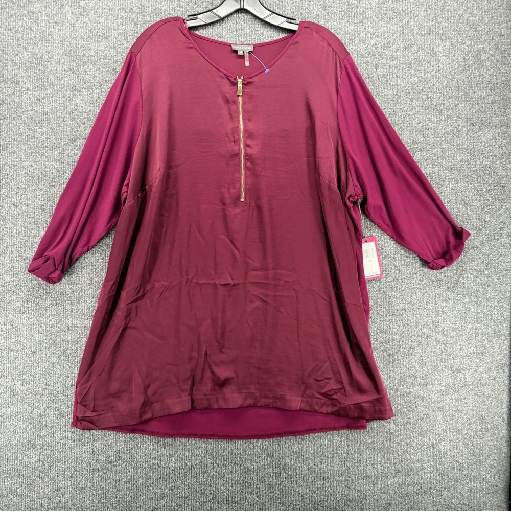 Vince Camuto‎ Blouse Womens 3X Maroon Popover Lightweight Preppy Office Career